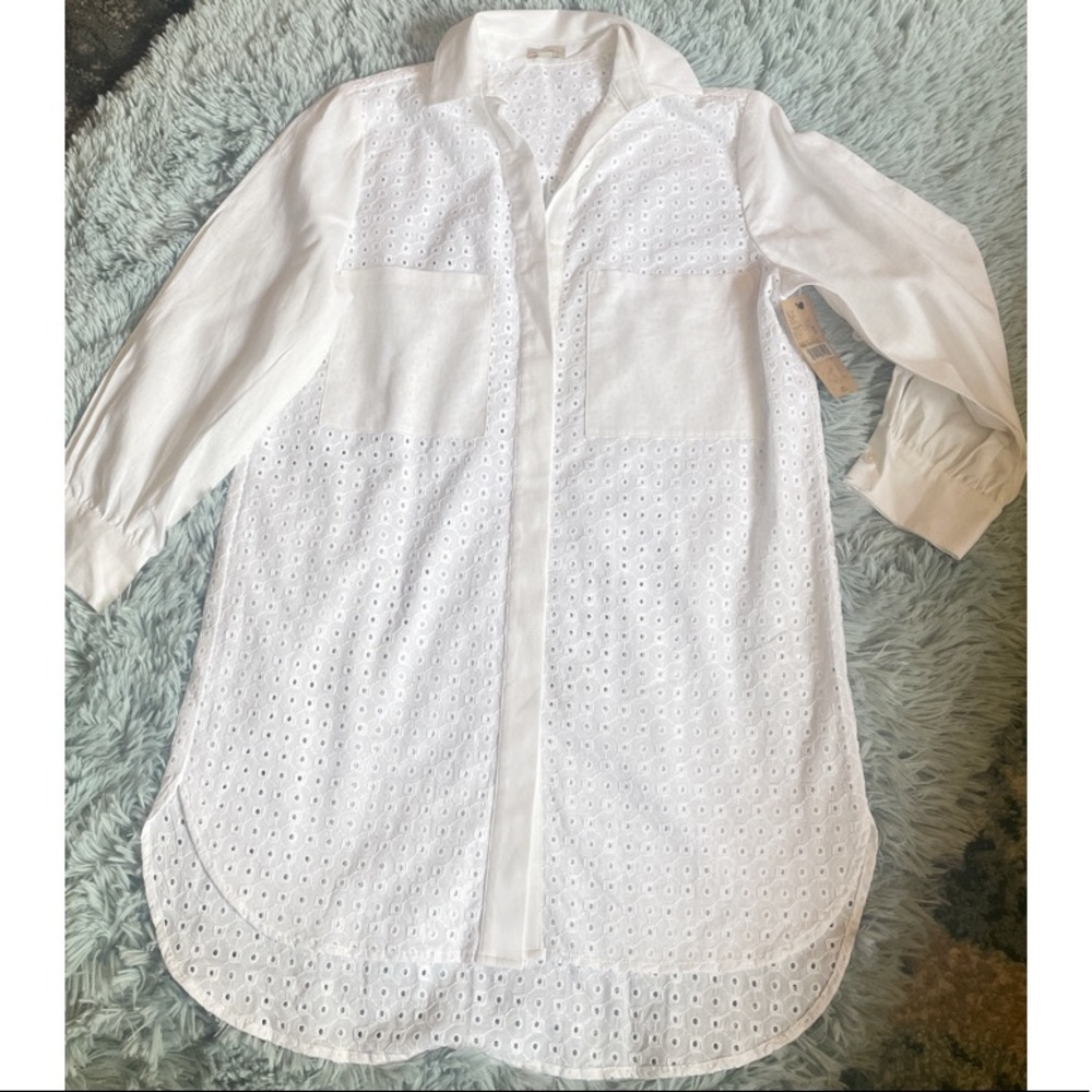 Eyelet Button Down Tunic Blouse